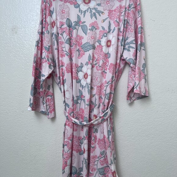 Flora Nikrooz Pink Floral Kimono Robe Ultra Soft Lightweight Lounge Wrap Large - Picture 5 of 13